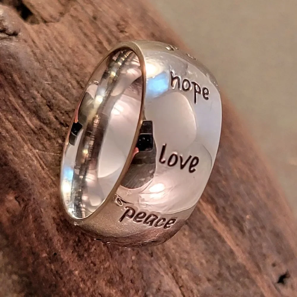 New Wide Nine Word Inspirational Stainless Steel Ring Band